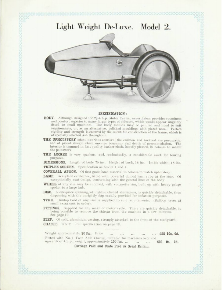 Swallow Sidecar model 2 вырезка из каталога 1928