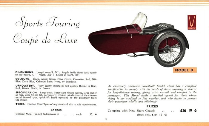 Swallow Sidecar model 8 каталог 1936 года