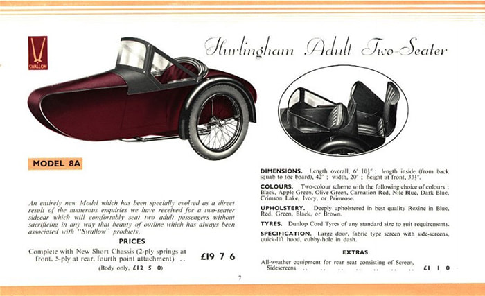 Swallow Sidecar model 8a каталог 1936 года