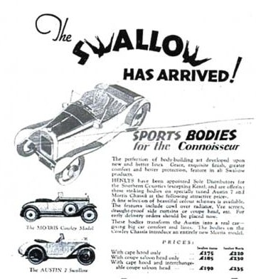 Morris Cowley Swallow брошюра 1927 года