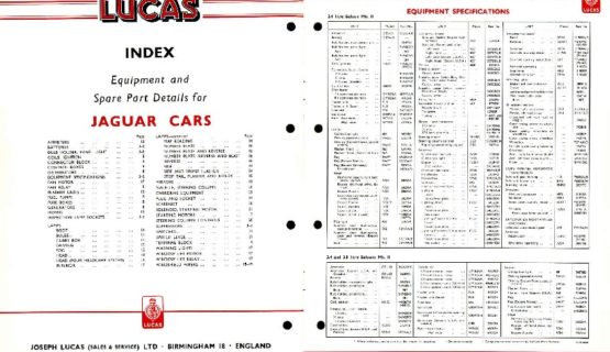 Jaguar Mk 2, E-Type, Mk X - Lucas Spare Parts 1962