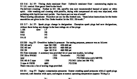 Jaguar XK150 Service Bulletins
