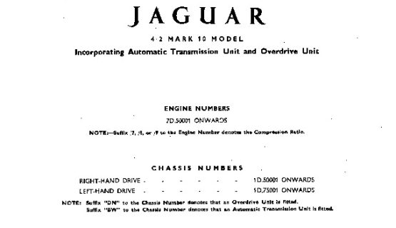Jaguar Mk 10 4.2 Litre Spare Parts Catalogue